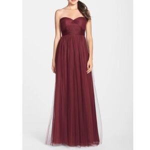 Jenny Yoo collection tulle Annabelle strapless column gown in Cabernet